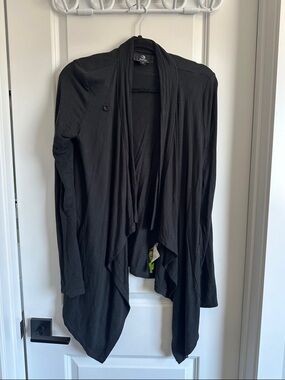 Soft MPG Black Draped Open-Front Cardigan